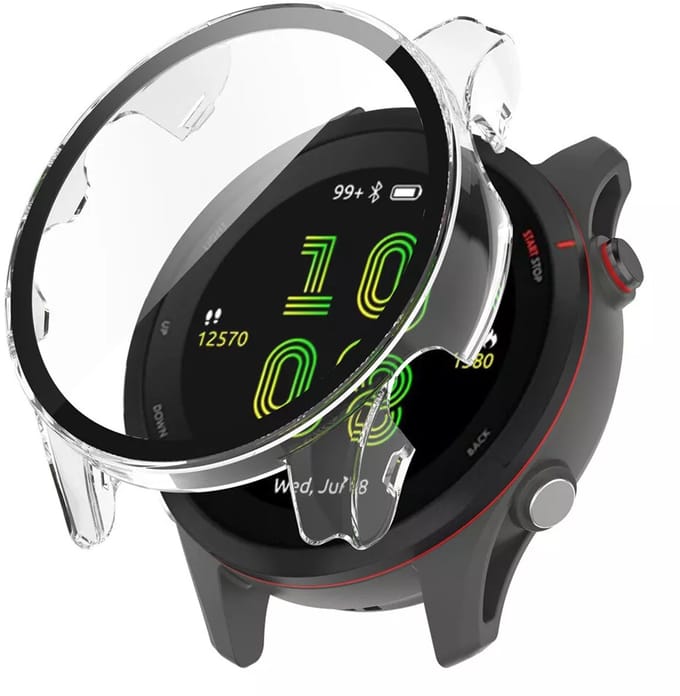 Strap-it Bescherm hoesje - case met screen protector van glas - geschikt voor Garmin Forerunner 255 (transparant)
