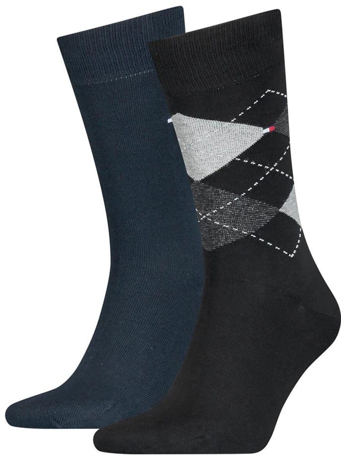Tommy Hilfiger Check Socks (2-pack) - herensokken katoen - geruit en uni - zwart