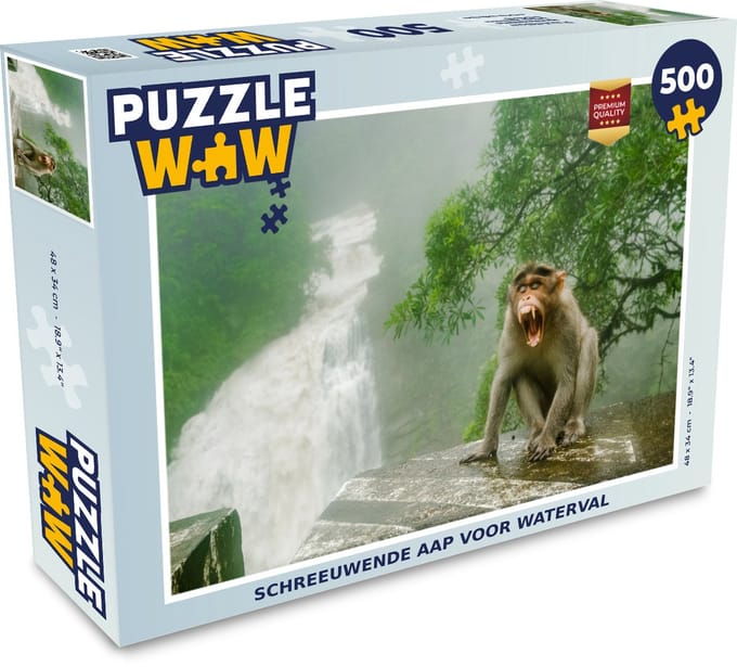 Puzzel Schreeuwende aap voor waterval - Legpuzzel - Puzzel 500 stukjes