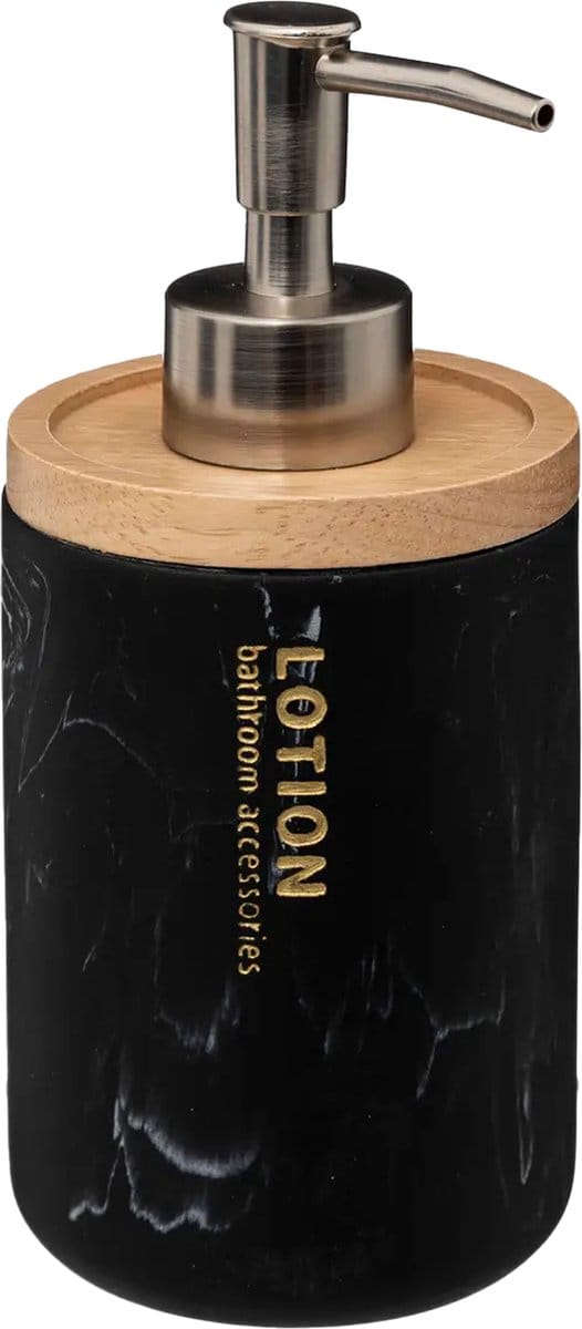 5five Zeeppompje/zeepdispenser - marmer look - zwart - 272 ml - navulbaar - keuken/toilet/badkamer