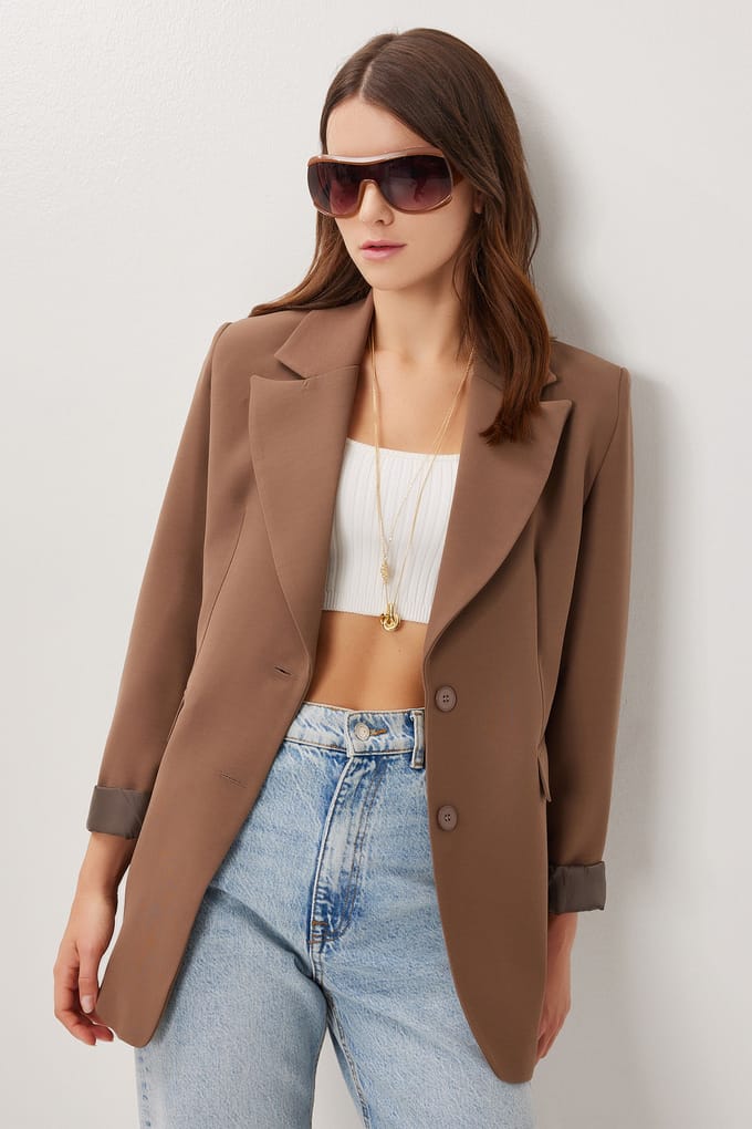 Gevoerde Gabardine Jas met Knopsluiting