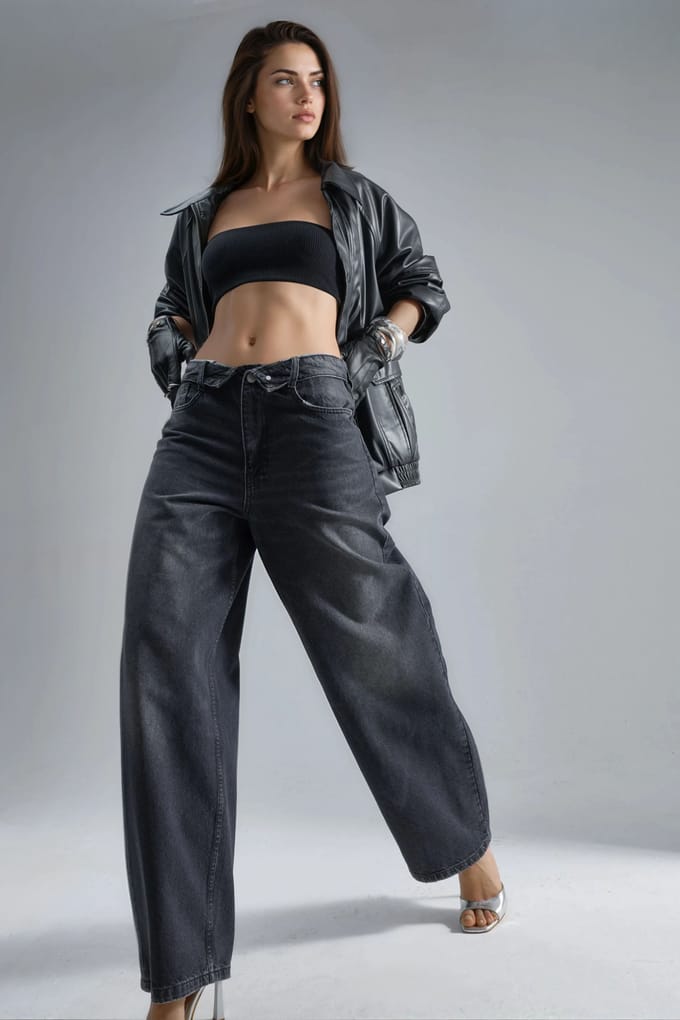 SQUALO Lage Taille Wijde Pijp Denim Jeans