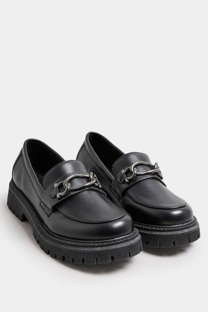 Yours Chunky Loafers Met Kettingdetail In (Extra) Brede Pasvorm In Zwartsize 42E