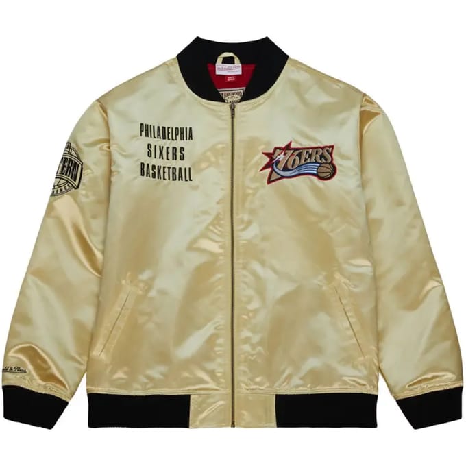 Bomberjack voor heren Nba Team Og 2.0 lichtgewicht satijnen jack Vintage logo Phi76e goud