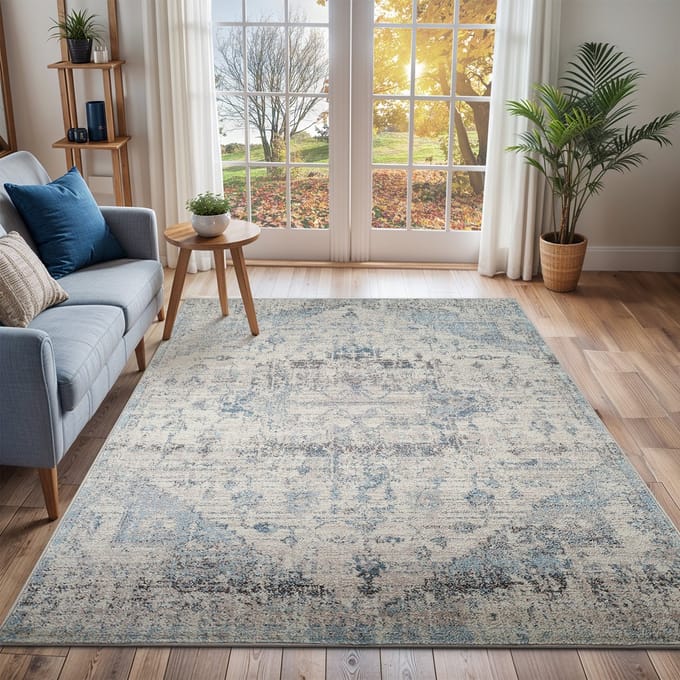 SURYA Lya vloerkleed vintage oosters blauw