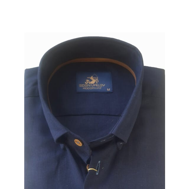 Eden Valley - Lange mouw overhemd - Mannen - M - Blauw - Linnen - 216244-39-Modern