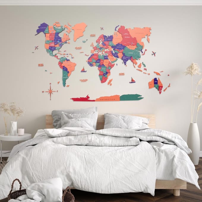 Houten Wereldkaart 3D - Jungle - XL (200 x120 cm)