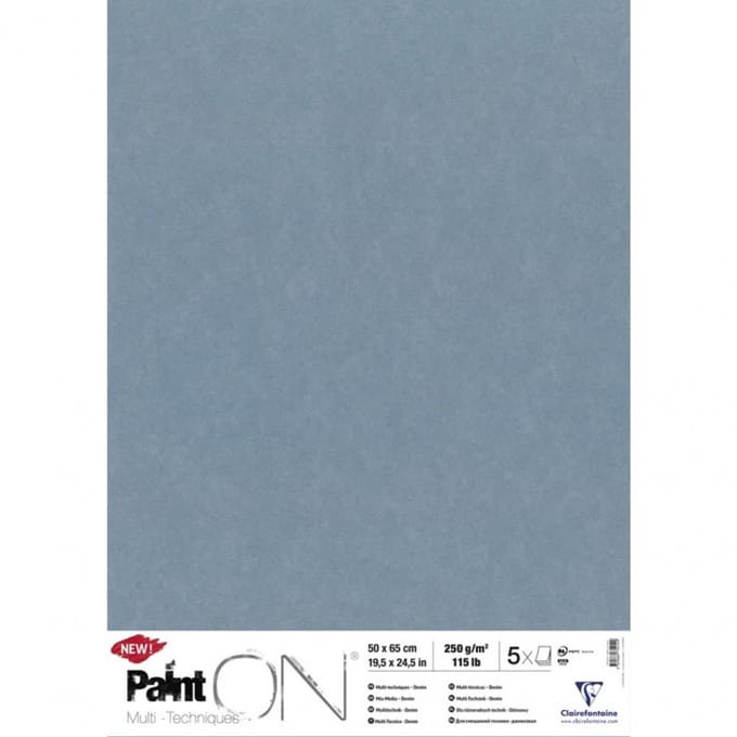 Clairefontaine Paint On - Tekenpapier - Groot formaat - 50x65 cm - 250g - Denim Blauw - 5 vel