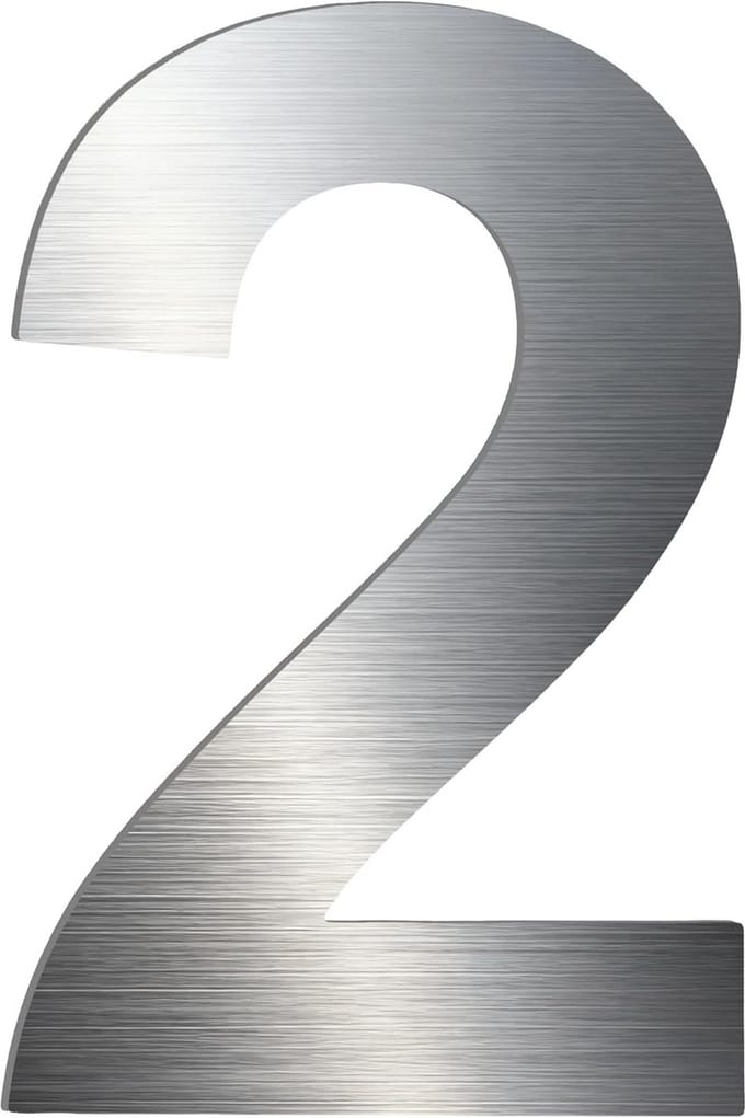 Huisnummer RVS 20,3 cm Hoog - Cijfer 2 - Geborsteld Staal - Arial Lettertype