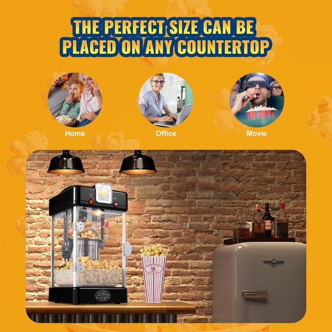 Machine à Popcorn Poppeur Popcorn Maker de Table 300W 2.5 Oz Noir