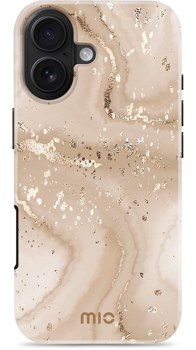 MIO Hoesje Geschikt voor Apple iPhone 17 - Compatibel met MagSafe / Qi2 - Hard Shell Back Cover Case Gold Marble