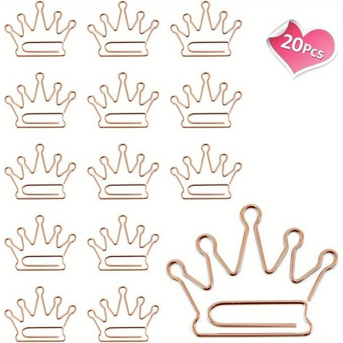 20 kleine kroonvormige paperclips, schattige paperclips, grappige bladwijzer paperclips, plan paperclips. 20pcs beige