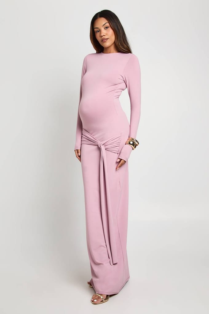 boohoo Dames Zwangerschap Onderbuik Tie Drop Zoom Maxi | Mauve | Maat: 38
