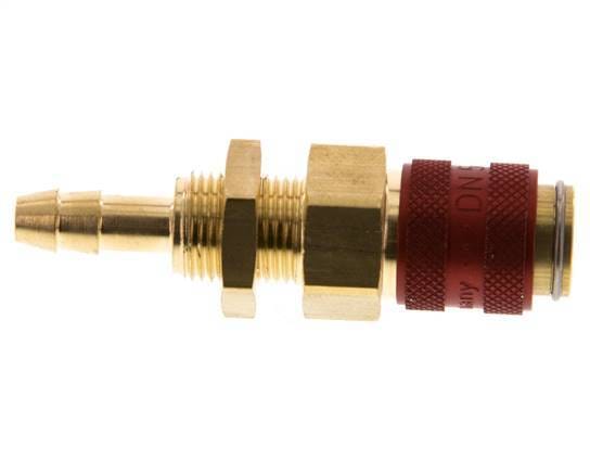 Messing DN 5 Rood Luchtkoppeling Snelkoppeling 6 mm Slangpilaar Schotkoppeling Double Shut-Off