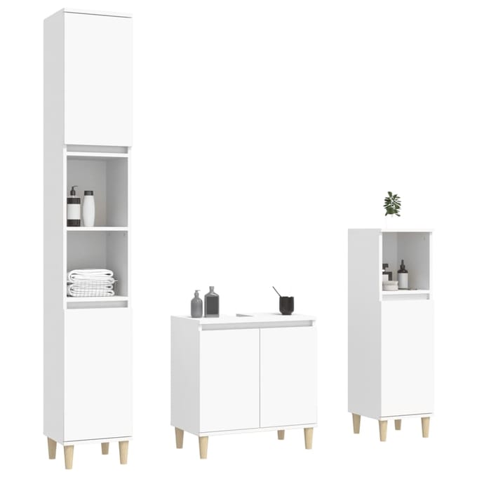vidaXL - 3-delige - Badkamermeubelset - bewerkt - hout - wit