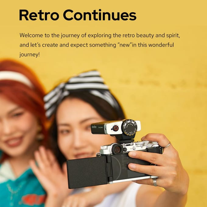 Godox Lux Junior Retro Camera Flitser GN12 6000K Kleurtemperatuur Automatische en handmatige modi 1/1-1/64 Flitser zwart