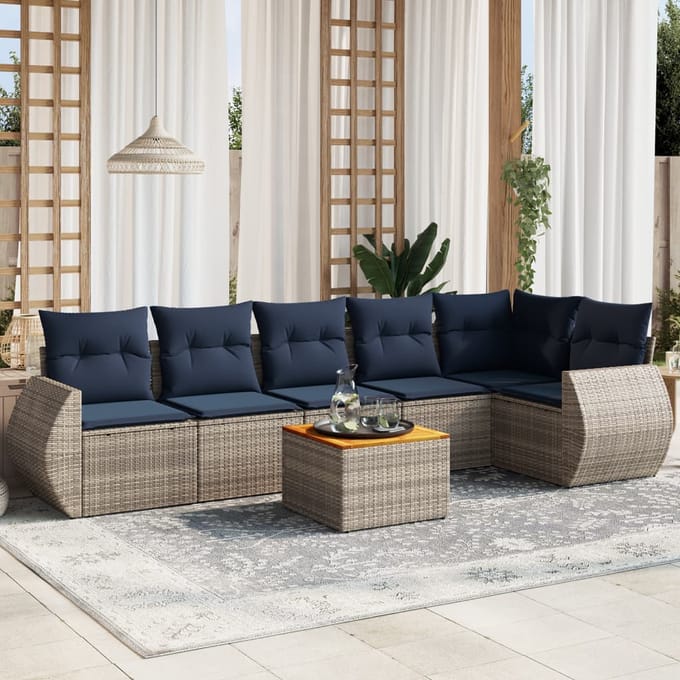 vidaXL - 7-delige - tuinbankset - met - kussens, - grijs - polyrotan