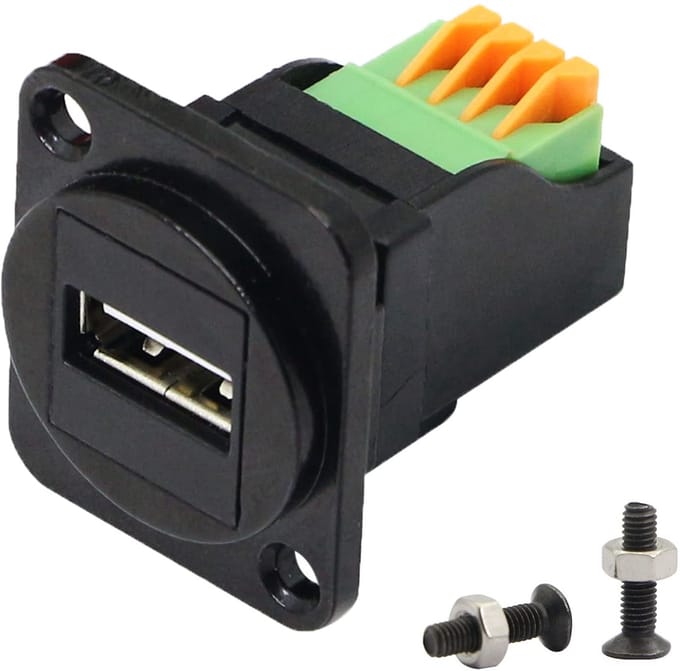 Dailygoody - USB 2.0 Panel Mount Adapter - Solder-free 4 Pin Crimp Connector