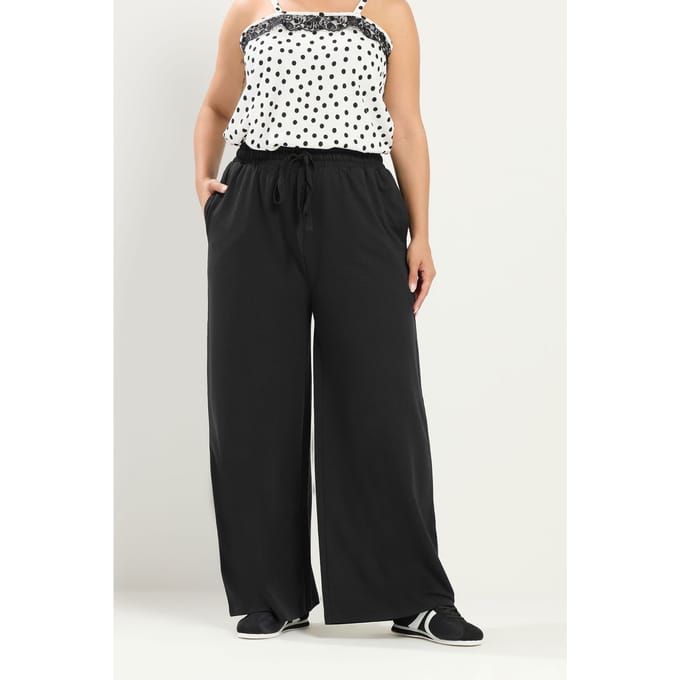 Yours Zwarte Joggingbroek Met Trekkoord En Wijde Pijpen Size Regular > 44