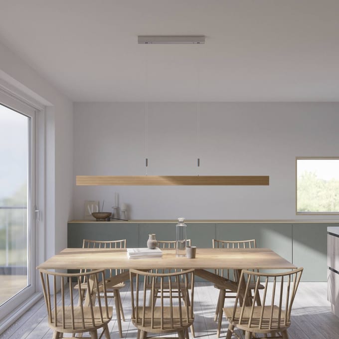 Quitani LED hanglamp Lise, licht eiken, lengte 158 cm