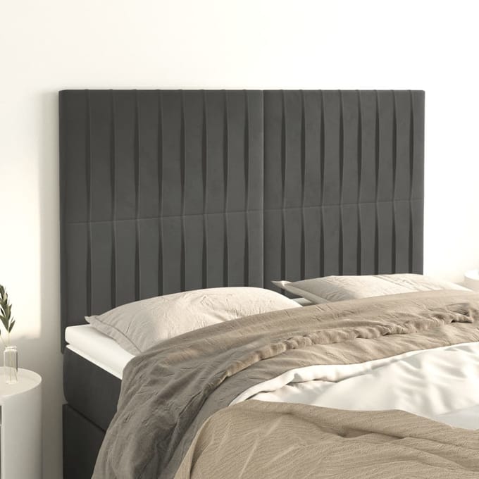 vidaXL - Hoofdbord - donkergrijs - 144x5x118/128 - cm - Fluweel