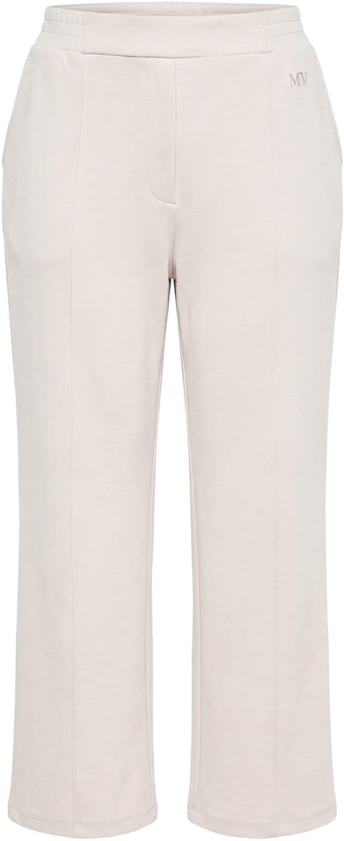 Ulla Popken - Dames - Sweatpants wijde rechte pijp biezen elastische tailleband - Grijsbeige - Maat 50+