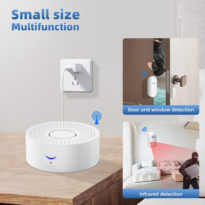 Home Beveiligingssysteem WiFi Tuya APP Monitoring Meldingen Type-C Voeding Draadloze Ontvanger wit