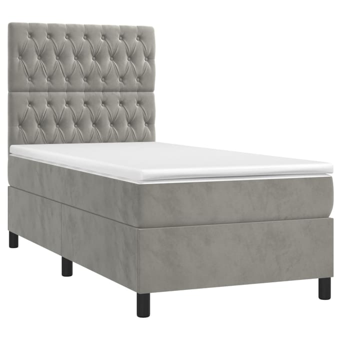 vidaXL - Boxspring - met - matras - en - LED - fluweel - lichtgrijs - 100x200 - cm
