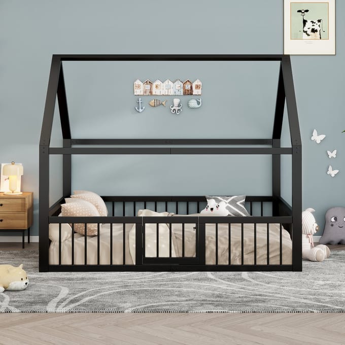 Platbed - 140 x 200 cm - Metaal Bedframe - Kinderbed - Zonder Matras - Zwart