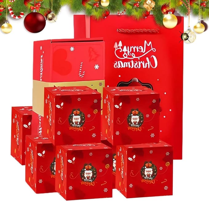 Kerst spaarpot - Feestelijke houder - Cadeaus presenteren - Springend aandenken - 12 cm - Rood