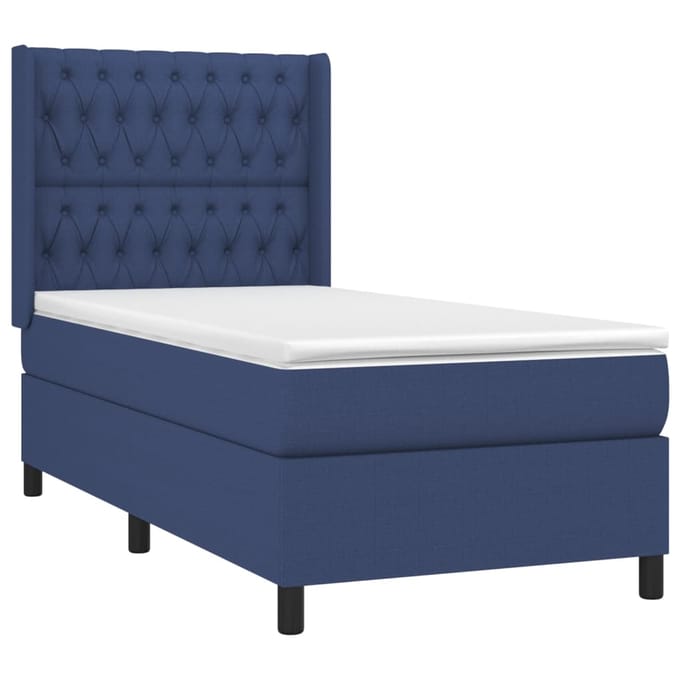 vidaXL - Boxspring - met - matras - stof - blauw - 90x200 - cm