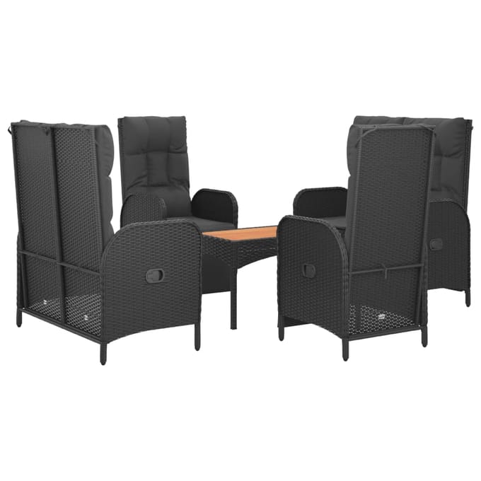 vidaXL - 5-delige - Tuinset - met - kussens - poly - rattan - zwart