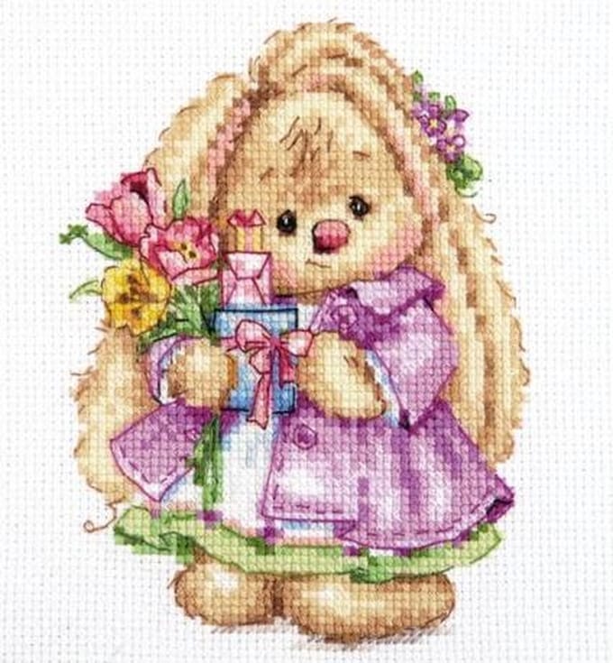 Konijntje met cadeautjes borduren (pakket)