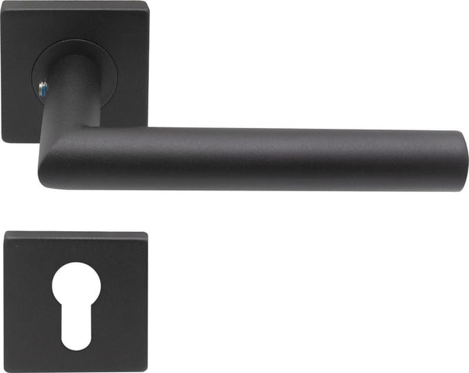 Slotman Solutions Deurklink Cilinder – RVS – Mat Zwart – Vierkante Rozet – PZ – Deurbeslag Set