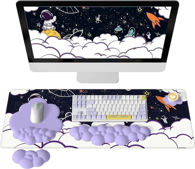Keyboard Mouse Pad Wrist Support Set - Large Desk Pad Set - Ergonomic Design for Pain Relief - Non-Slip Base - Home Office PC