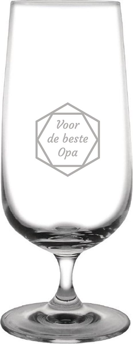 Gegraveerde bierglas op voet 41cl voor de beste Opa in hexagon