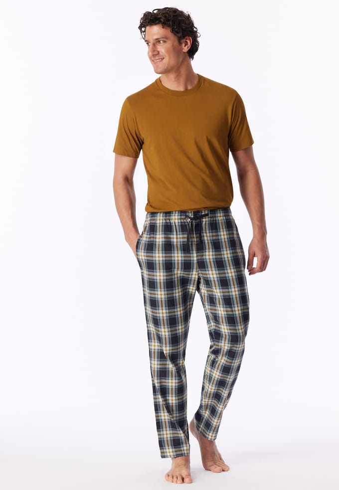 Langere broek van geweven stof, currykleurig geruit - Mix+ Relax 48