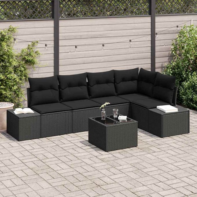 vidaXL Tuin Sofa Set 6 st Zwart poly rattan