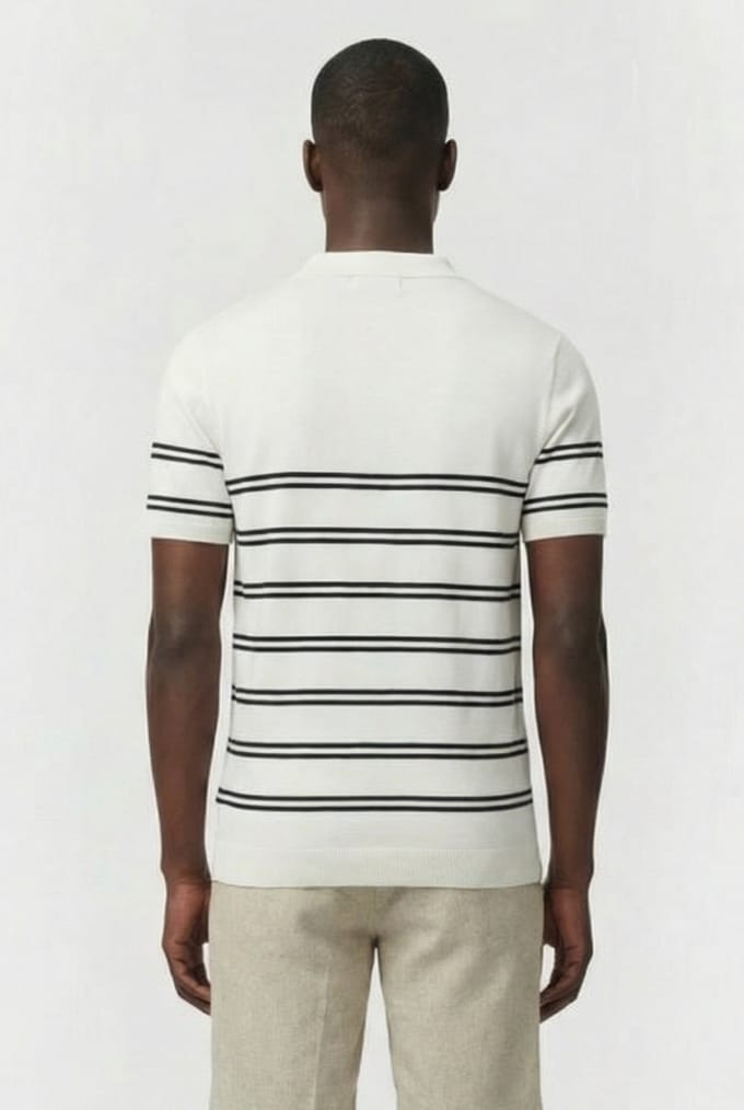 French Connection Lux Trophy Stripe Short Sleeve Ecru/marine Taglia: S | Polo Outlet | Uomo | Marrone