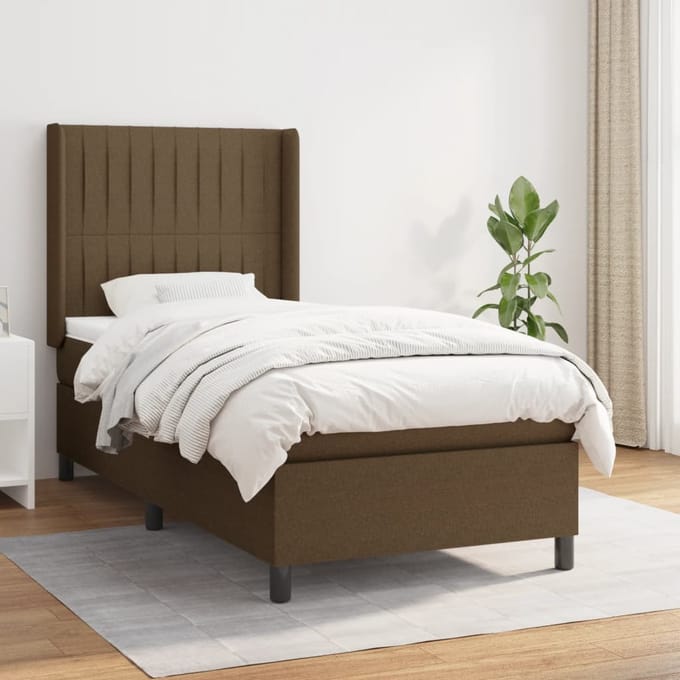 vidaXL - Boxspring - met - matras - stof - donkerbruin - 100x200 - cm
