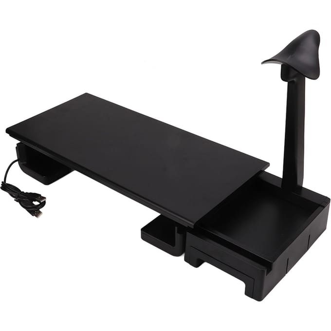 Support de moniteur ergonomique, support de bureau réglable avec chargement USB et rangement black