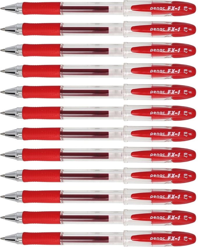 Penac Gelpen - FX-1 - Rood - 0.7 mm - Rood Inkt Gelpen - 12 stuks