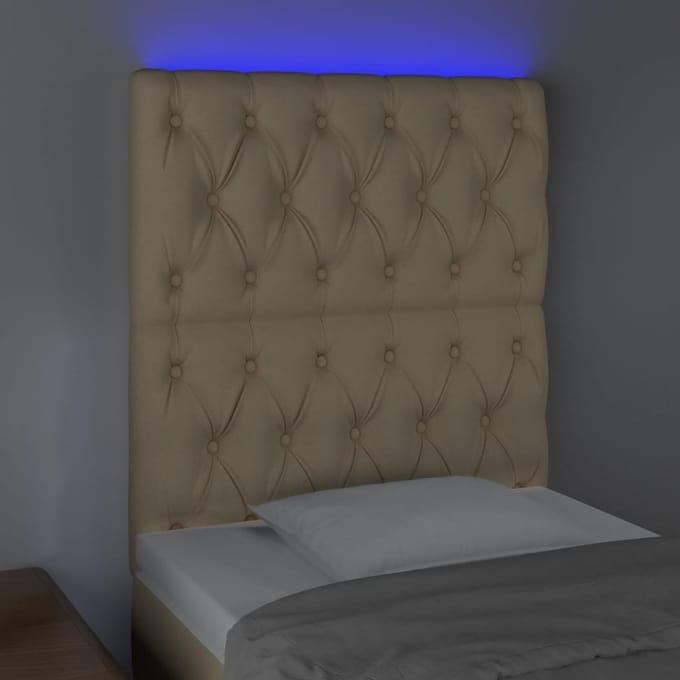 vidaXL - Hoofdbord - LED - 80x7x118/128 - cm - stof - crèmekleurig