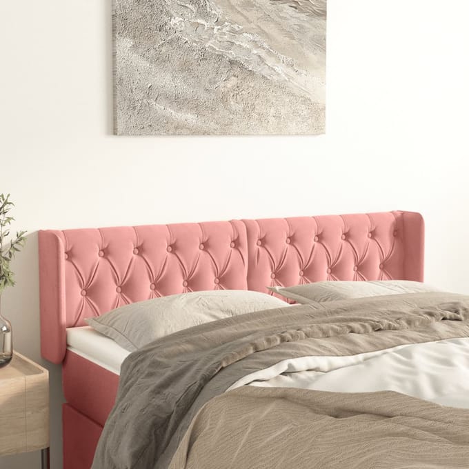 vidaXL - Hoofdbord - met - randen - 163x16x78/88 - cm - fluweel - roze