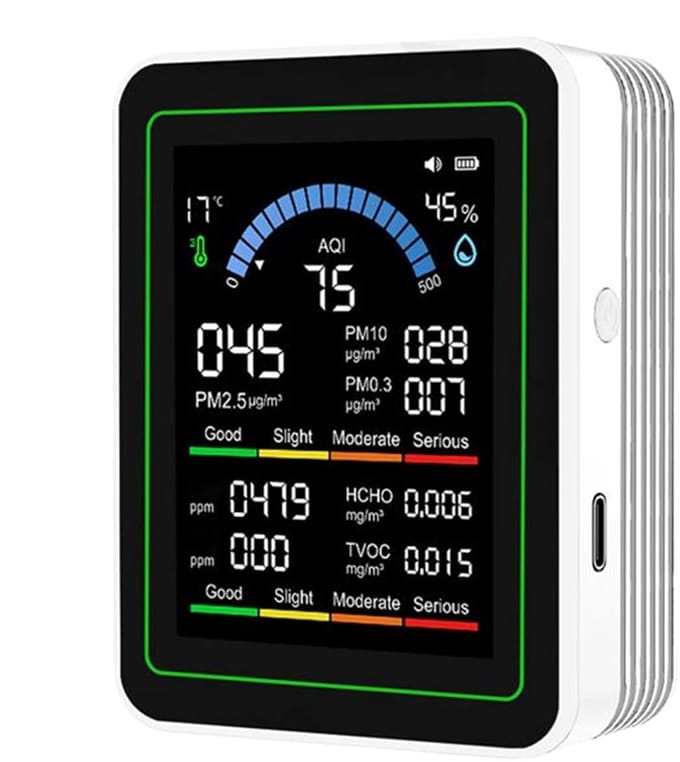 Luchtkwaliteit Tester - Sensor Meter - Binnenlucht Meten - Realtime Monitoring - 10-in-1 - Wit