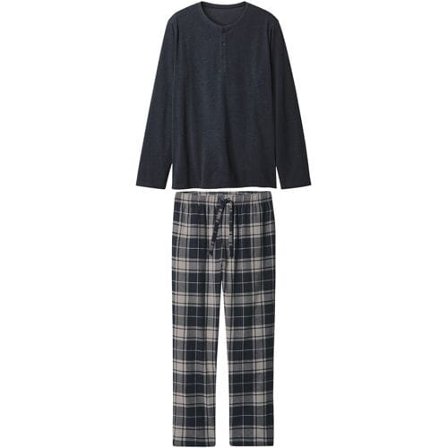ESMARA MEN Flanellen heren pyjama (Marineblauw, M)