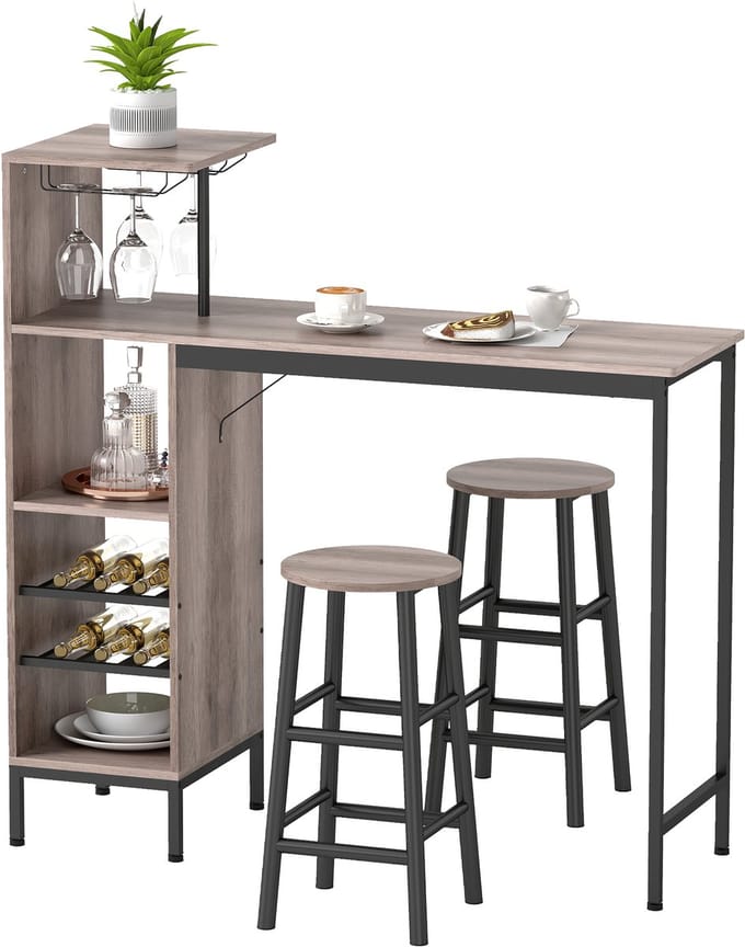 HOMCOM Bartafel set MDF, staal 121,5L x 40B x 122H cm Grijs