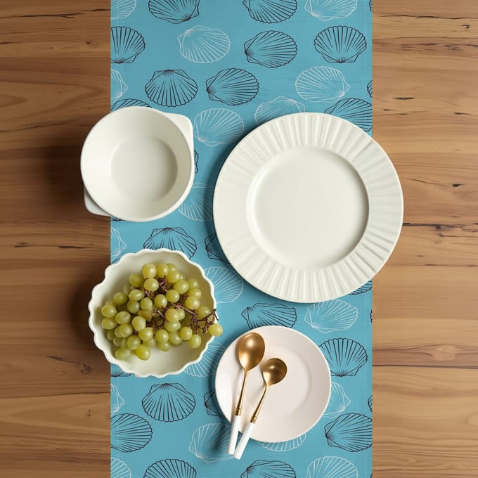 ABAKUHAUS Kusttafelrunner – Rechthoekig, 40×180 cm, Licht azuurblauw/wit
