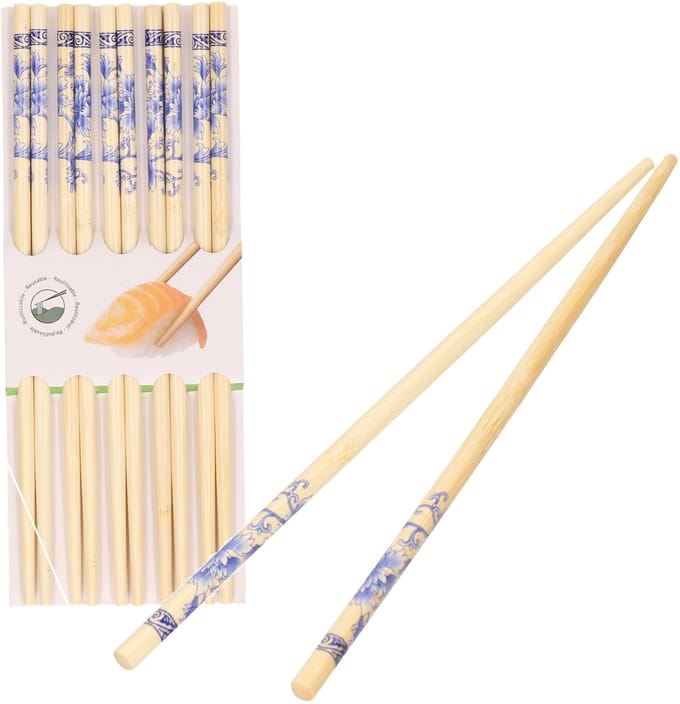 Concorde Sushi eetstokjes - 5x setjes - bamboe hout - bloemen print - 24 cm