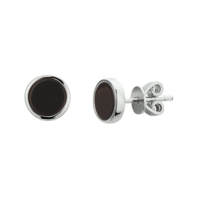 Glams oorknoppen onyx - 7.5 mm - Zilver